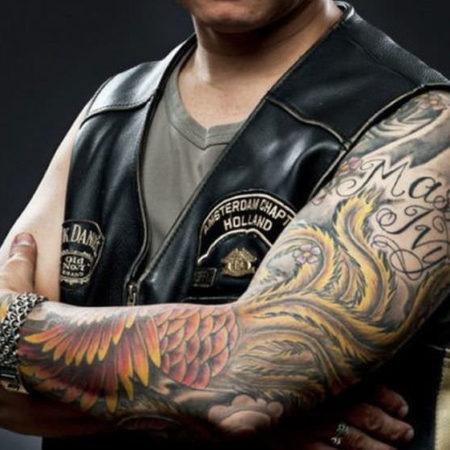 Мужское татуировки в байкерском стиле мотоцикл рукава